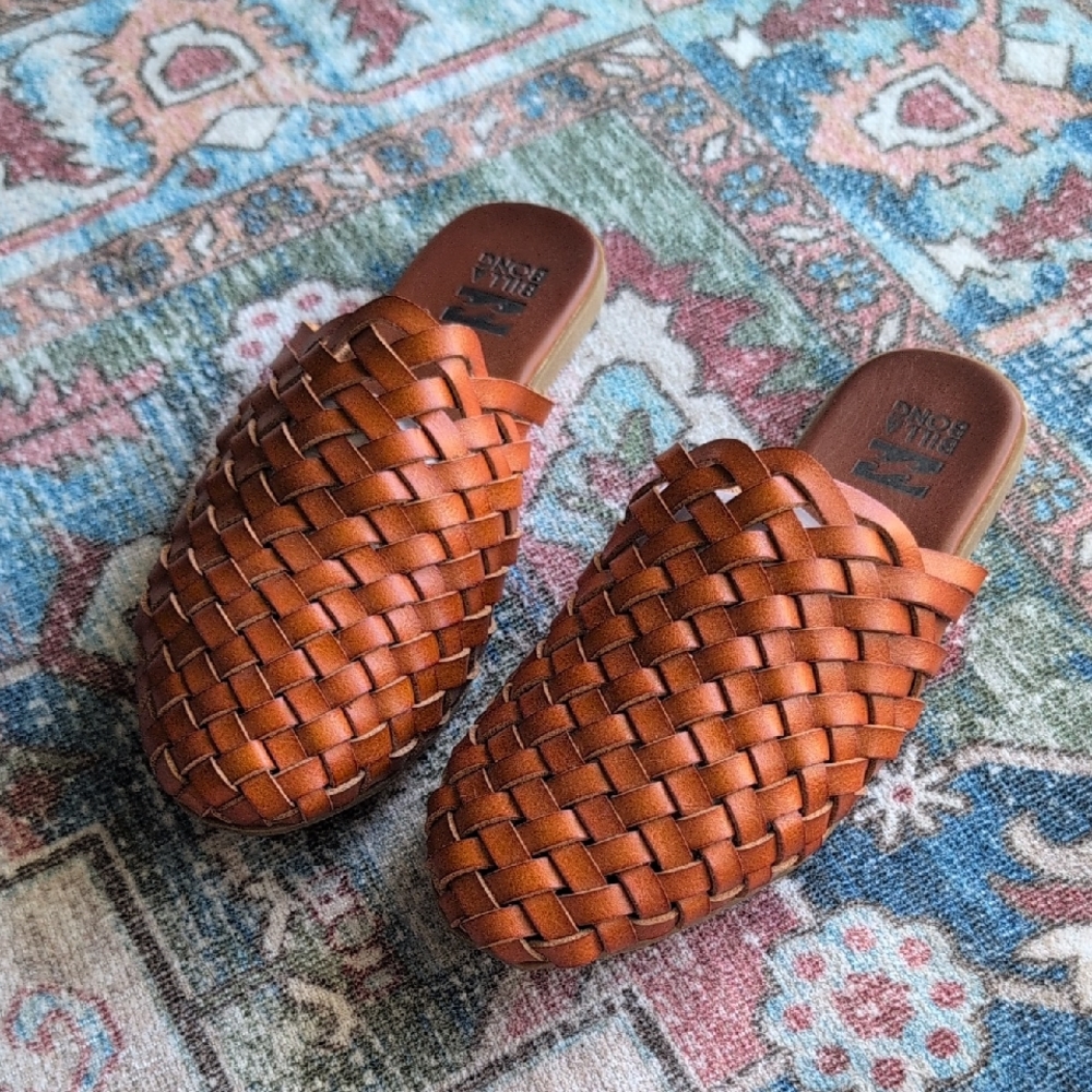 Billabong Tan Leather Sandals, Womens Size 9, Woven Mules Flats